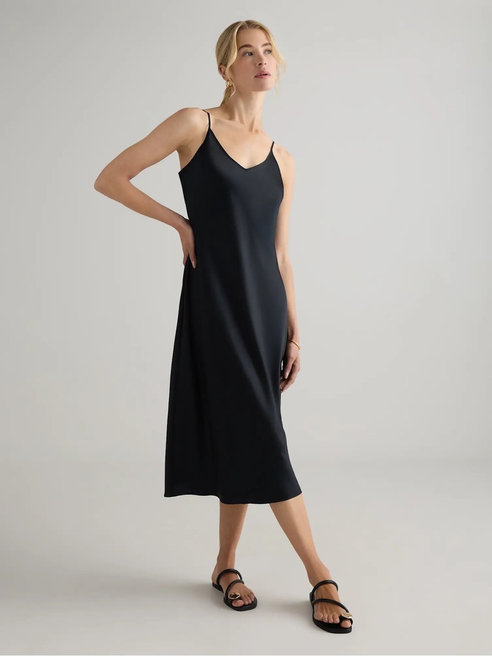 Quince 100% Washable Silk Slip Dress Black Color Womens size XLarge